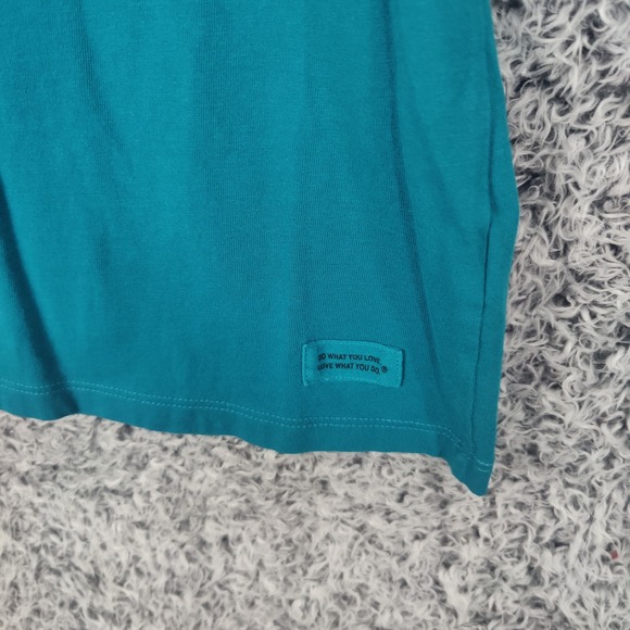 Life is Good Crusher Snowflake Heart‎ VNeck Short Sleeve Top Turquoise Womens L - Picture 6 of 7